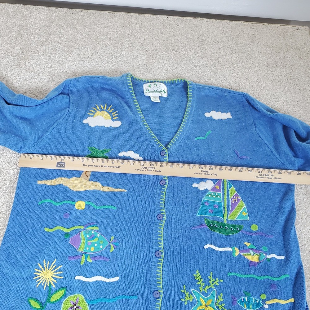 Quacker Factory Cardigan Women's 2X Blue Tropical Nautical Embroidered A100118 - Picture 3 of 8